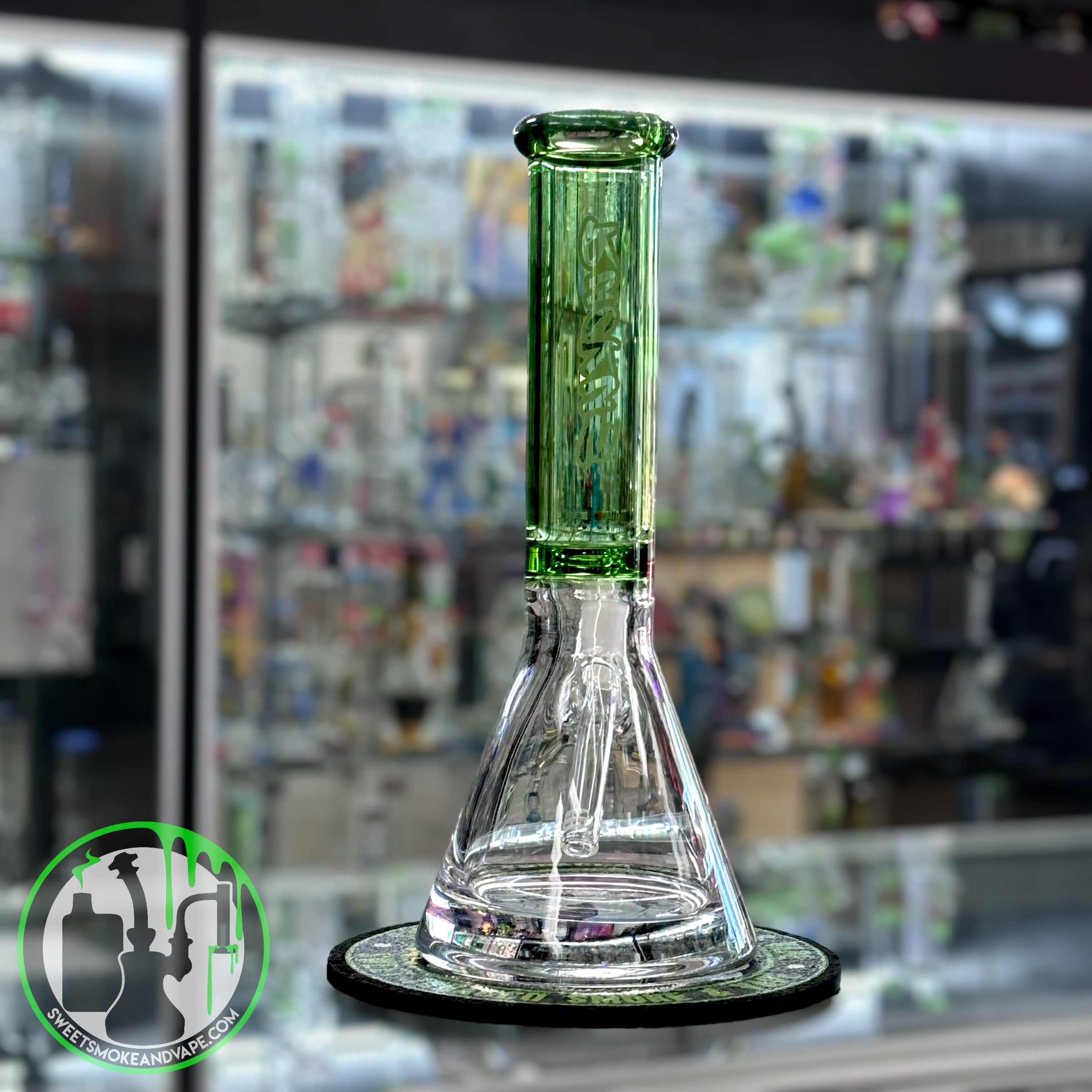 Ruckus Glass - 14" 9mm Beaker "USA BLOWN" - Green